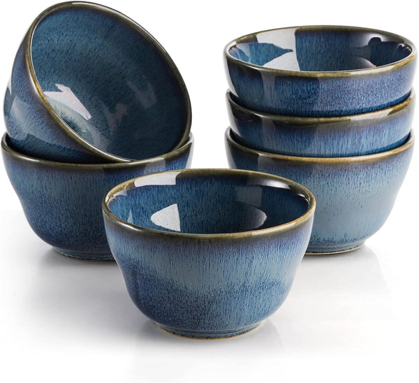 Peohud 6 Pack Small Dessert Bowls, 8 Ounce Porcelain Pinch Bowl Ramekins for Dessert, Pudding, Soup, Dipping Sauce