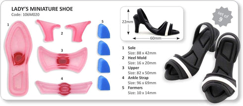 JEM Lady's Miniature Shoe Fondant Cutters, Set of 9 for Cake Decorating