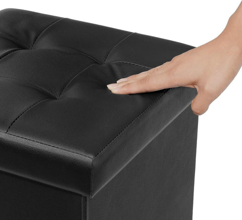 12.6"X12.6"X12.6" B FSOBEIIALEO Folding Storage Ottoman Cube Footrest Faux Leather for Living Room Seat Chest Black