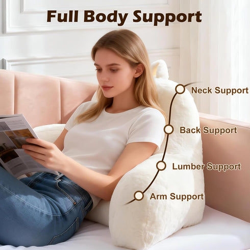 Jillche Bed Cozy Faux Fur Reading Pillow for Bed/Couch/Floor/Dorm, Great Back Pillow for Bed Sitting Up, Fluffy Fur Bed