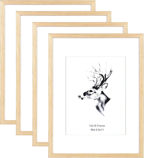 Yaetm 12x16 Picture Frame with Mat for 8.5x11 Set of 4, Natural
