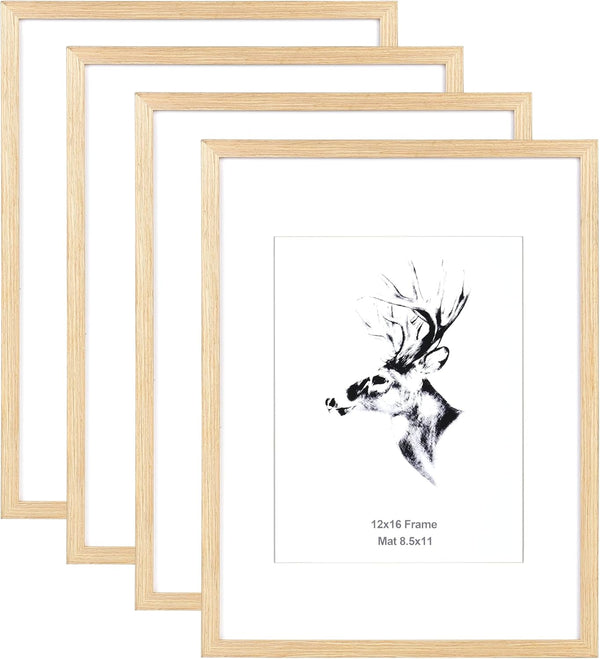 Yaetm 12x16 Picture Frame with Mat for 8.5x11 Set of 4, Natural