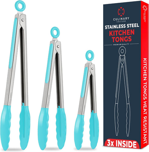 Kitchen Tongs Set of 3, 7-Inch, 9-Inch, 12-Inch, Silicone Tips, Heat Resistant