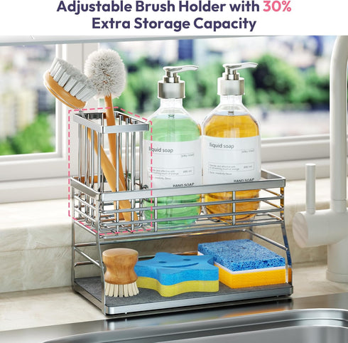 2 Countertop, SWTYMIKI Kitchen Sink Caddy Organizer, Tier Sponge Holder for Kitchen Sink with Instant Drying Stone