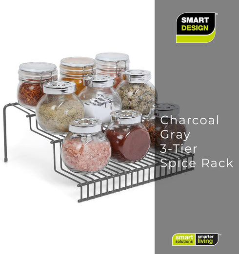 Smart Design 3-Tier Spice Rack, Steel Metal Wire, Rust Resistant, 10.25 x 4.25 Inch - Charcoal Gray
