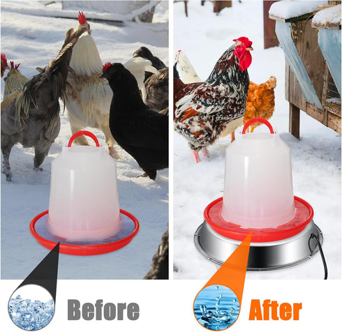 12 Inch 5 Chicken Water Heater Base, Gallons Poultry Drinker Heater Base with Thermostat and Power Cord, Automatic