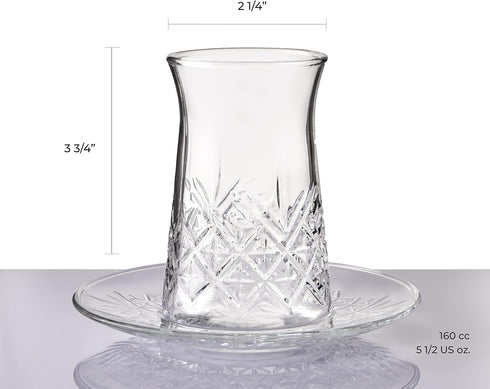 Set 12 Set, 6 6 Pasabahce Crystal Turkish Tea Glasses and Saucers, of Turkish Tea Cup Cups and Plates Perfect for Tea