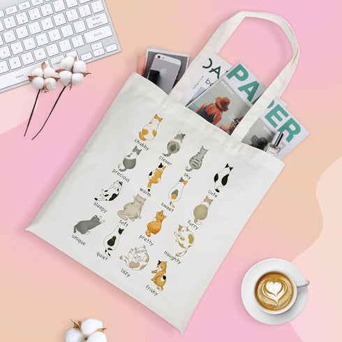 Louise Maelys Canvas Tote Bag for Women Cute Cat Aesthetic Cotton School Shopping Beach Grocery reusable tote bag
