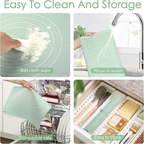 Countertop Silicone Pastry Mat, Non Slip Dough Mat with Measurements and Raised Edges, Food Grade Silicone Baking Mat