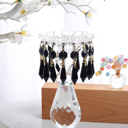 20pcs Black Crystals Prisms Glass Tip Beads Replacement Chandelier Icicle Drop Pendants Octagon Crystal Beads Gold Pins