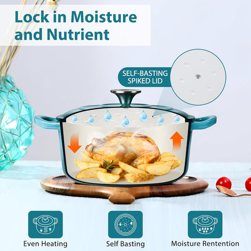 3 LIANYU QT Dutch Oven with Lid, Enameled Cast Iron Dutch Oven Pot, Nonstick Heavy-Duty Round Cooking Stock Pot