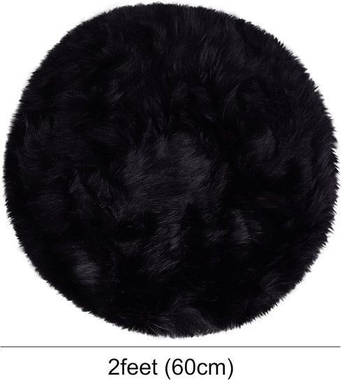 uxcell Faux Fur Round Rug - Fluffy Area Mat for Bedroom Floor Sofa Living Room 2 x 2 Feet Black