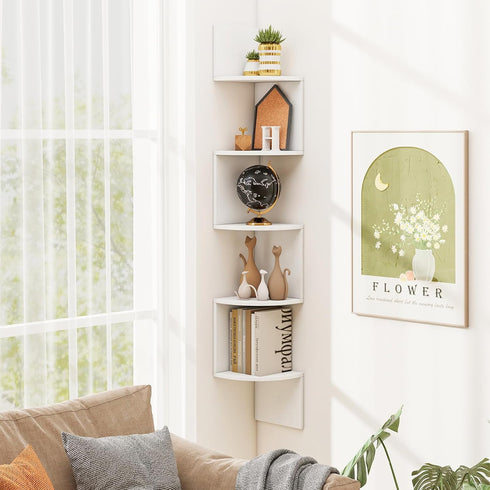 Tangkula 5-Tier Corner Shelf Wall Mount, Farmhouse Floating Corner Bookshelf, Industrial Modern