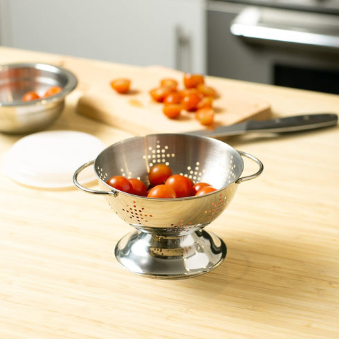 RSVP International Mini Colander Strainer, Endurance Kitchen Collection, Pierced Stainless Steel