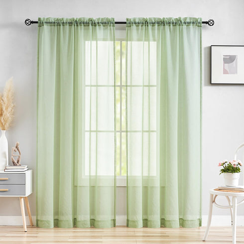 MYSTIC-HOME Sage Green Sheer Curtains, 84 Inches Long, 2 Panels, 52"x84", Semi Crinkle Voile Drapes for Living Room,