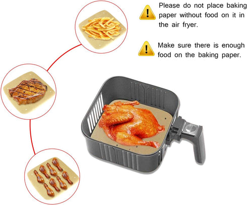 Air Fryer Parchment Paper Liners, 10"×10", 100Pcs Compatible with XXXL Air Fryer, Perfect for 6.8QT/7.6QT/8.5QT/9.5QT