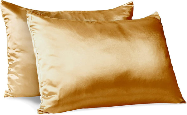 Morning Glamour Satin Pillowcases for Hair & Skin, Standard/Queen Size Set of 2, Gold, 20”x26”