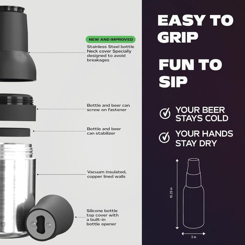 12oz, Asobu Frosty Beer Holder,Vacuum Insulated Double Walled Stainless Steel Beer Can and Bottle Cooler with Beer