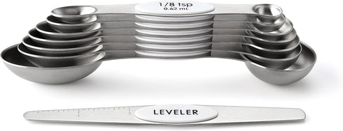 Spring Chef White Stainless Steel Magnetic Measuring Spoons Set of 8, Kitchen Gadgets for Baking