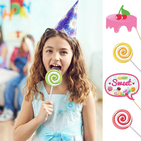25Pcs Candy Land Photo Booth Props with Stick, Candyland Selfie Props for Candy Shop Party Supplies, Lollipop Birthday