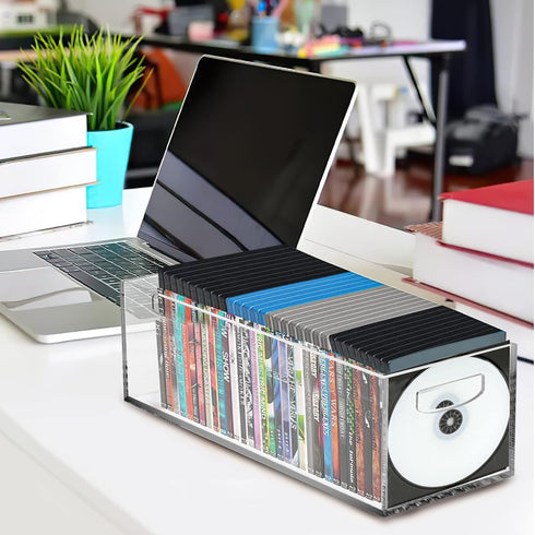 Frcctre 2 Pack Clear Acrylic DVD/CD Storage Box, Stackable Holder Case with Handles for DVDs, CDs, Video Games