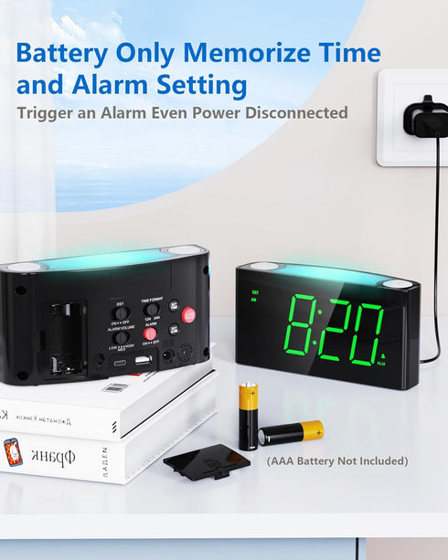 Digital Alarm Clock for Bedroom, 7 Color Night Light, USB Charger, Large Number Screen & Dimmer