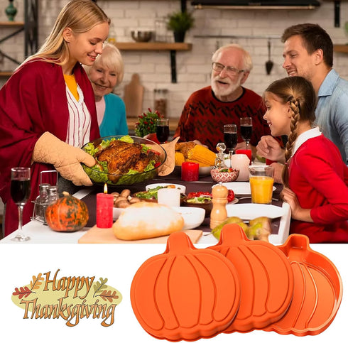 Pumpkin Cake Pan 3 Pack - 7 Inch Silicone Pumpkin Pancake Molds for Fall Baking, Halloween, Thanksgiving