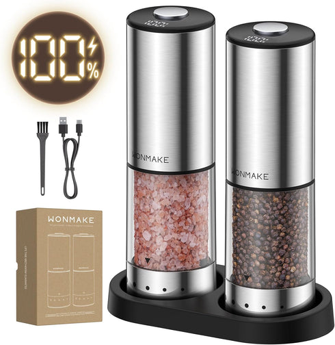 Electric Salt and Pepper Grinder Set, Type-C Rechargeable with LED Battery Level