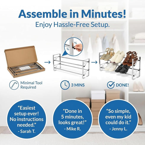 2-Tier Closet Closet, Long Shoe Rack for & Bedroom, Easy To Assemble Wide Sturdy Metal Shoe Storage Shelf, Free