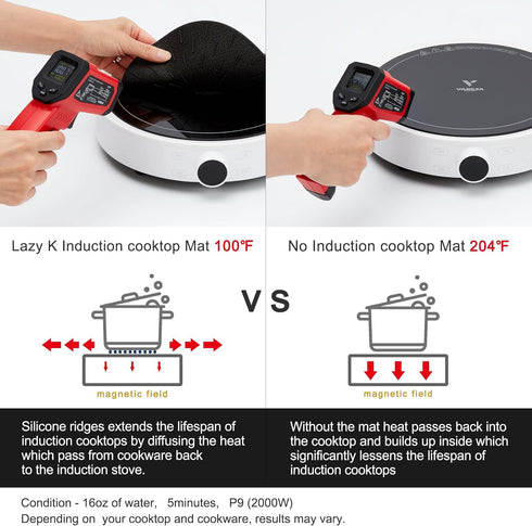 Lazy K Induction Cooktop Mat, Silicone Fiberglass Scratch Protector, Non Slip Pads, 11 inches