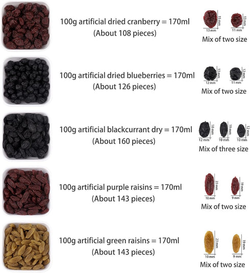 ginojex 500g (680Pcs) 5 Fake Dried Fruit Artificial Dried Blueberries Faux Cranberry Simulation Blackcurrant Dry