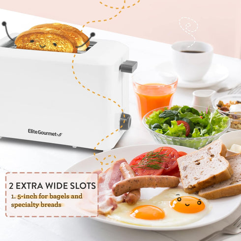 Elite Gourmet ECT-1027# Cool Touch Toaster, 7 Toast Settings, Extra Wide Slots, 750-Watts, White