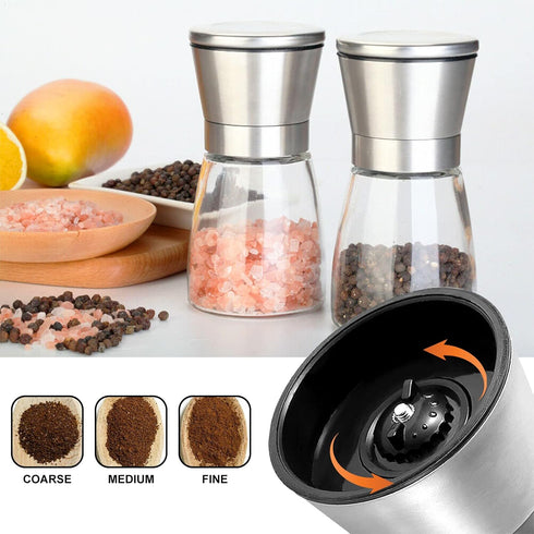 Set (Set 2) Gulex Salt and Pepper Grinder Pepper Mill, Sea Salt Shaker Refillable, Adjustable Coarseness, Stainless