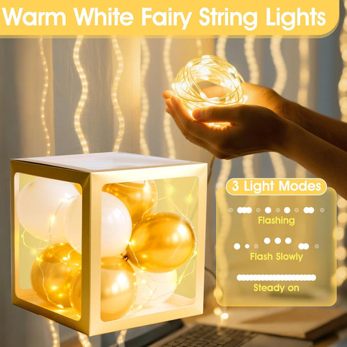 4 Lovelite Baby Boxes with Letters for Baby Shower, Clear Balloon Boxes with LED Fairy String Lights for Gender Reveal