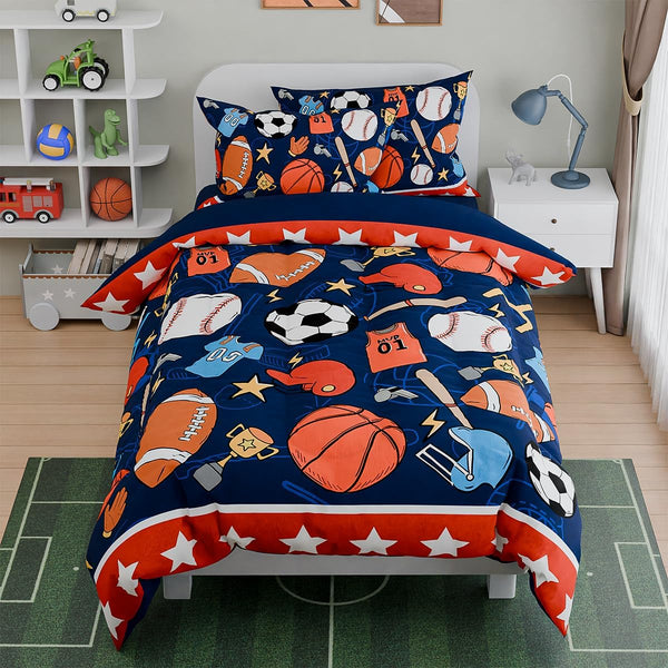 SANDJEST Sports Bedding Sets for Boys, Ultra Soft Microfiber Comforter Bed Set