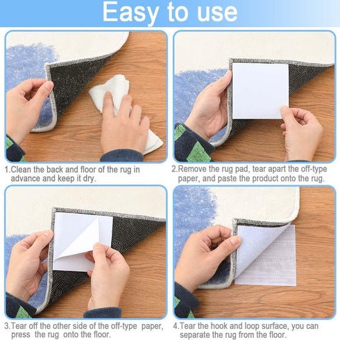 Rug Tape Pad, Non-Slip Carpet Hook and Loop Anchors Stickers (10PCS, White)