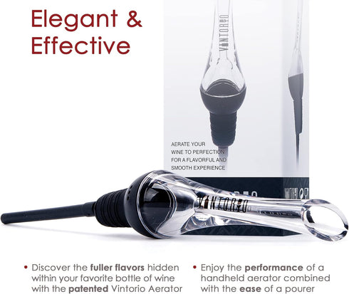 Vintorio Wine Aerator Pourer, Premium Aerating Pourer and Decanter Spout, Black