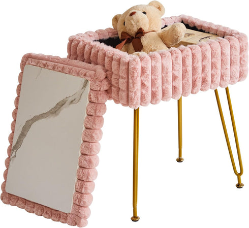 WBD004P IBUYKE Rectangle Vanity Chair with Storage Space, Footrest Footstool Ottoman, Vanity Stool, Dressing Table