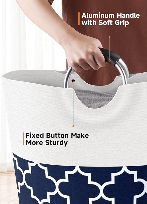 Large Laundry Basket, Collapsible Tall Hamper Bag with Handles, Waterproof Storage for College Dorm, Family (Blue) 75L