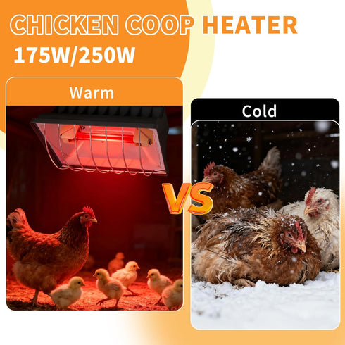 Homnebila 250W Bulb,Adjustable Temperature(175W/250W) Chicken Coop Heating Lamp, Brooder Heater with Guard,Waterproof