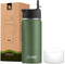 koodee 16 oz Stainless Steel Double Wall Vacuum Insulated Sports Water Bottle with Straw for Boys and Girls (Grass