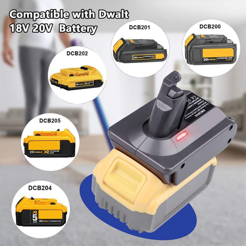 V6 Battery Adapter for Dyson - Convert DeWalt 18V 20V Lithium Battery for Dyson Cordless Vacuum