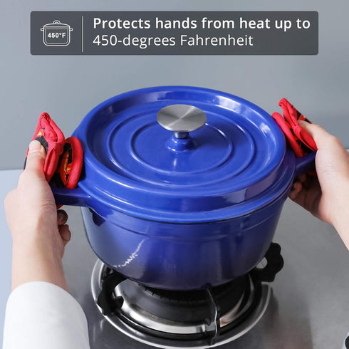 Cast Iron Skillet Handle Covers, Heat Resistant Pot Holders, Machine Washable Handle Mitts, 2 PCS (Red Pepper)