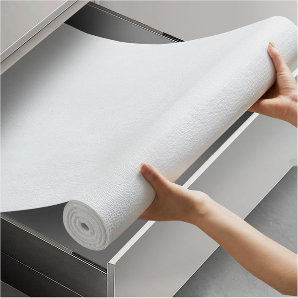 Viseeko Non-Adhesive Shelf Liner for Kitchen Cabinets, Strong Grip Marble Drawer Liner, Easy to Use (White, 11.8IN x