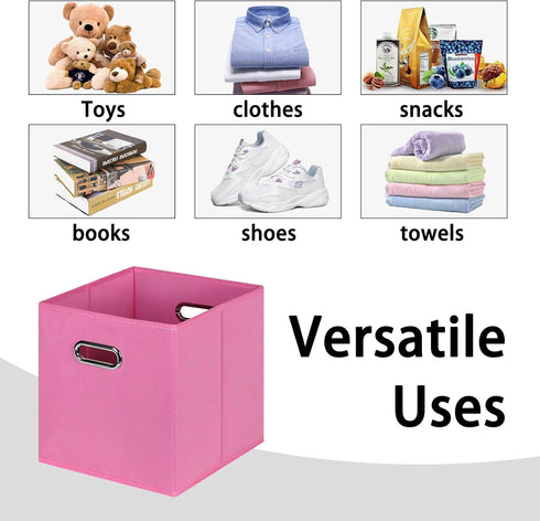 Black Foldable Storage Cubes, Fabric Organizer Bins with Dual Handles for Home, Pink