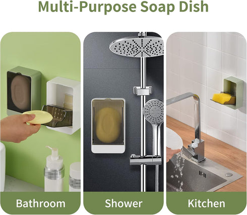 2 Pack Soap Holder Dish Shower - Self Draining Wall Mounted Soap Box Tray for Bathroom, No Drilling