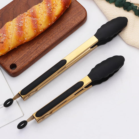 Set of 2 Stainless Steel Classic Kitchen Tongs 9" and 12" with BPA Free Silicone Tips, Dishwasher Safe