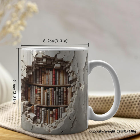 Mug(11oz), Library Bookshelf Mug, Cool Bookish Ceramic Coffee Mug, Book Lovers Gifts for Readers, Creative Book Club