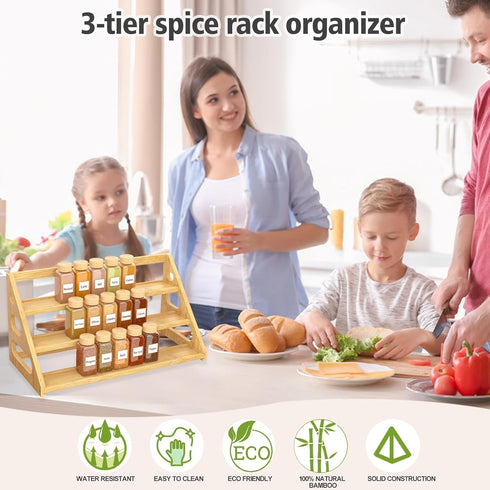 Banlilus Cabinet/Countertop Spice Rack - Bamboo Wood Spice Rack Organization