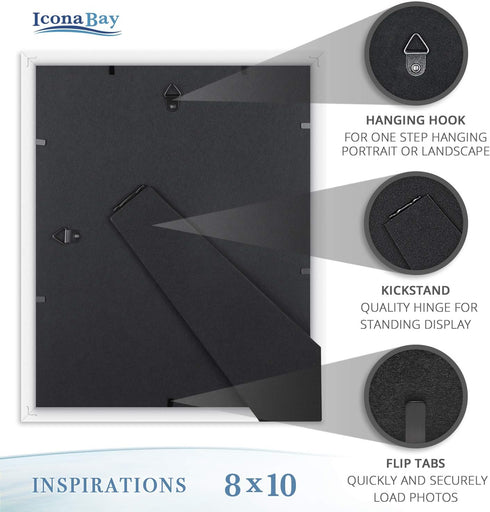 Icona Bay 8x10 Picture Frames, White, 6 Pack, Inspirations Collection, Wall Mount or Table Top